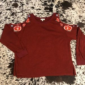 Cold shoulder sweater.